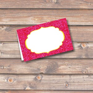Hot Pink Glitter Place Cards Printable Food Tags or Placecards Fuchsia Bright Pink Menu Place Card 3.5 x 2.25&quot; Tent-Style - INSTANT DOWNLOAD