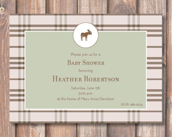 Rustic Woodland Baby Shower Moose Baby Boy Invite Printable Sophisticated Plaid Moose Invitation 1st Birthday Graduation Party Hunting