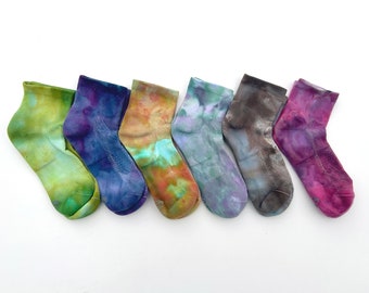 Ice dye ankle socks, colorful tie dye mid crew socks rainbow men's or women's socks hand dyed athletic socks