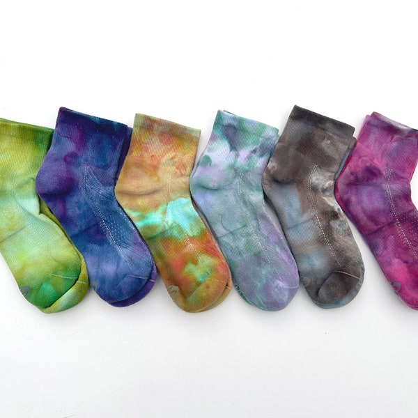 Ice dye ankle socks, colorful tie dye mid crew socks rainbow men's or women's socks hand dyed athletic socks