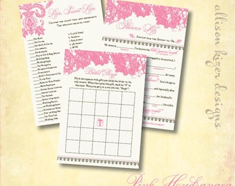 Pink Hydrangea Game Package Set - Bridal Bingo Game, Wedding Candy Match Game, & Bridal Shower Mad Libs Game - INSTANT DOWNLOAD