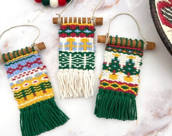Scandinavian Christmas Ornaments Yellow Green Traditional Krokbragd Handwoven Ornaments Individual or Set Teacher Gifts Stocking Stuffer