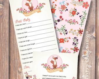 Floral Fox Wishes for Baby Printable Baby Shower Game - INSTANT DOWLOAD