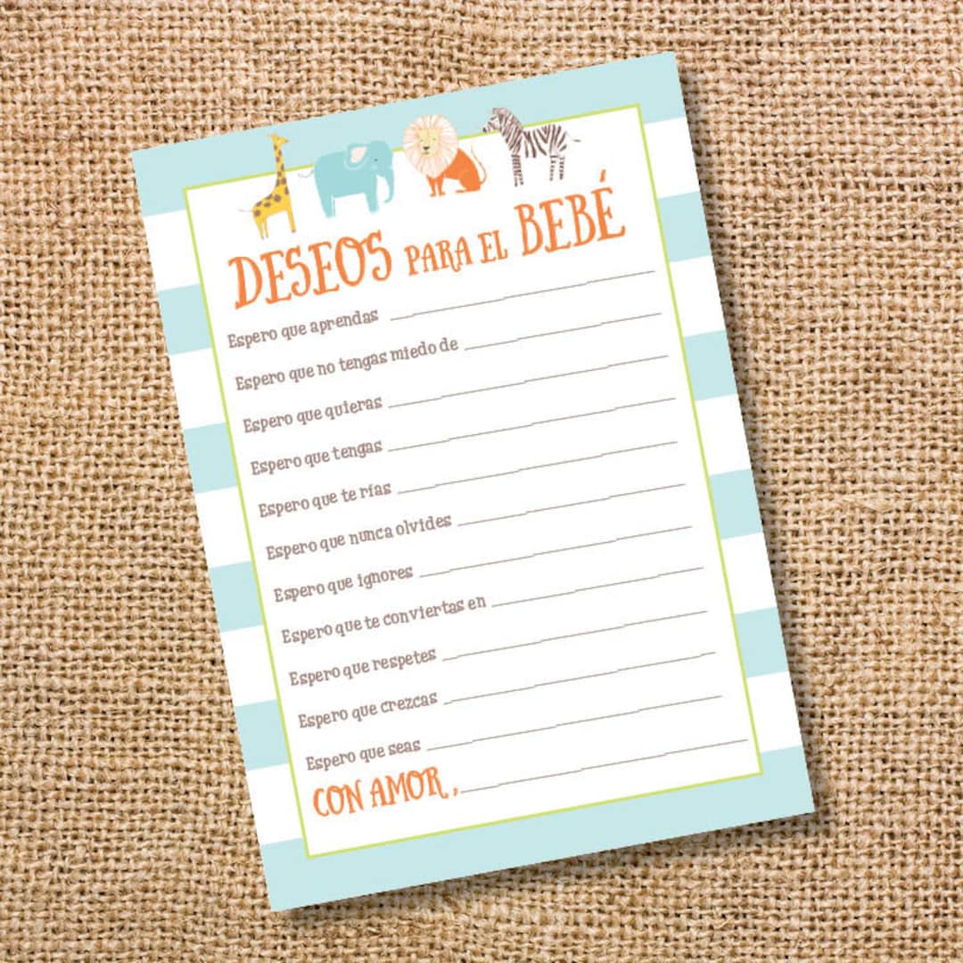 Deseos Para El Bebé Baby Shower Niño Animales Del Safari Celeste Wishes for Baby Spanish Archivo