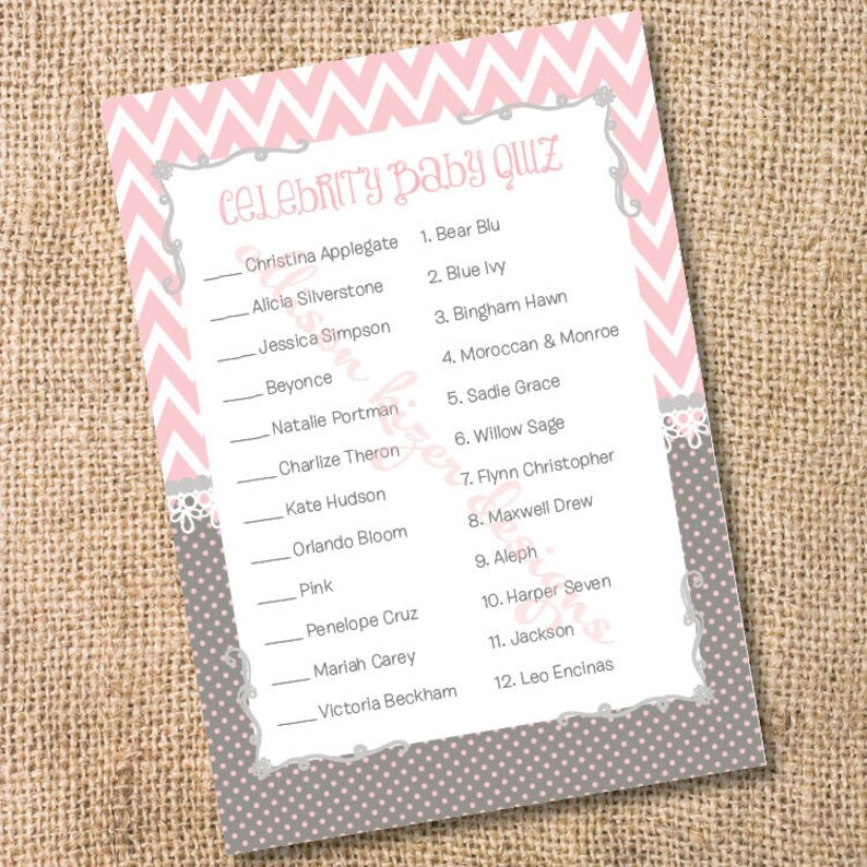 Pink Baby Girl Shower Game Celebrity Babies Pink And Gray Etsy