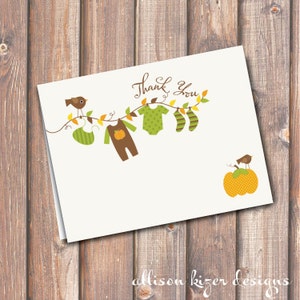 Autumn Clothesline - Baby Boy or Gender Neutral - Thank You Note - Fits A2 size envelope - INSTANT DOWNLOAD