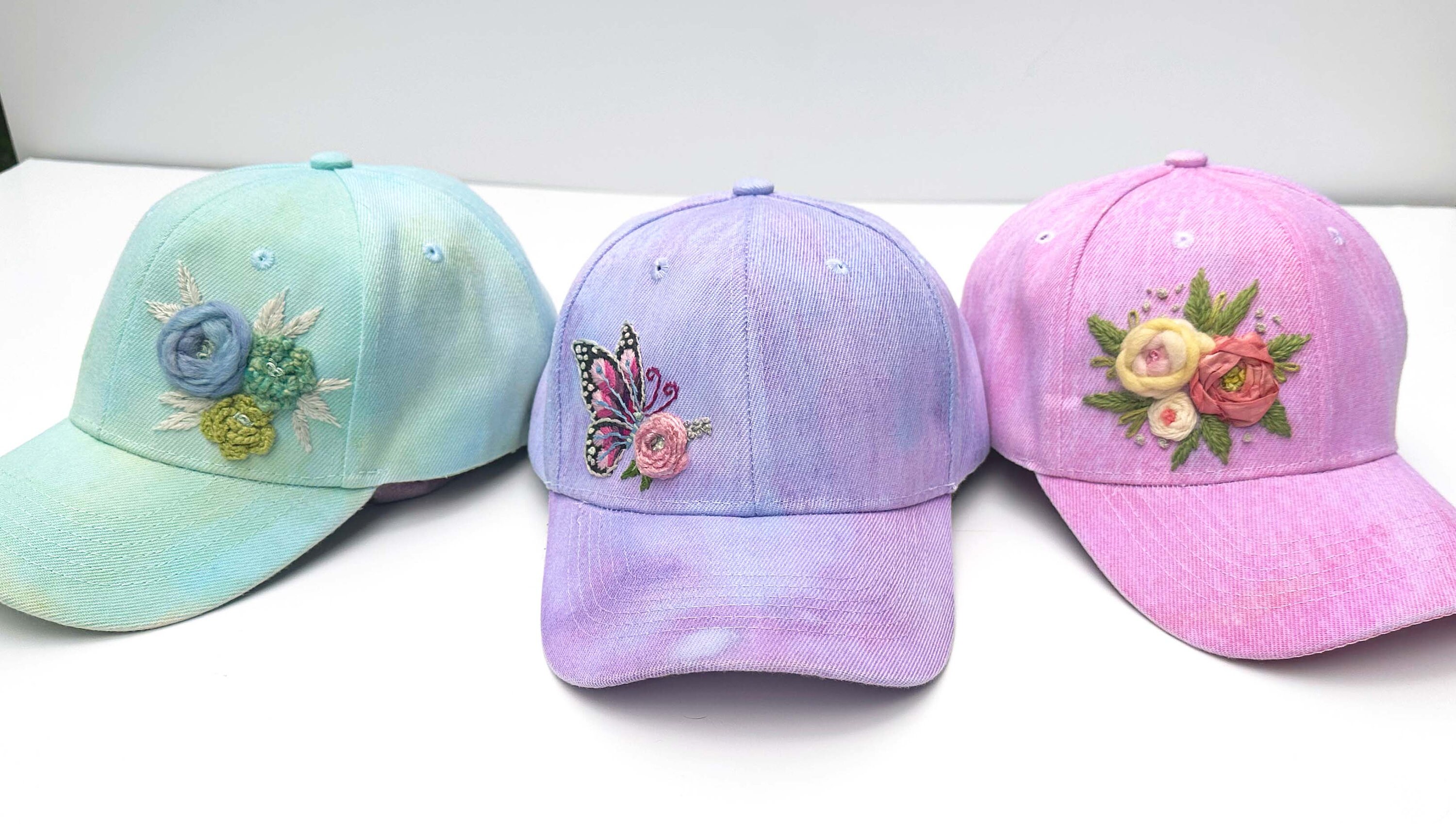 Hand Embroidered Hat Floral Baseball Cap Ice Dyed Hand Dyed Hand Embroidered Hat Floral Baseball Cap Ice Dyed Hand Dyed