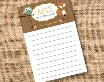 Printable Mommy Advice Baby Shower Game Woodland Animals Baby Shower Twins Mom to Be Advice Card Printable Words of Wisdom INSTANT DOWLOAD