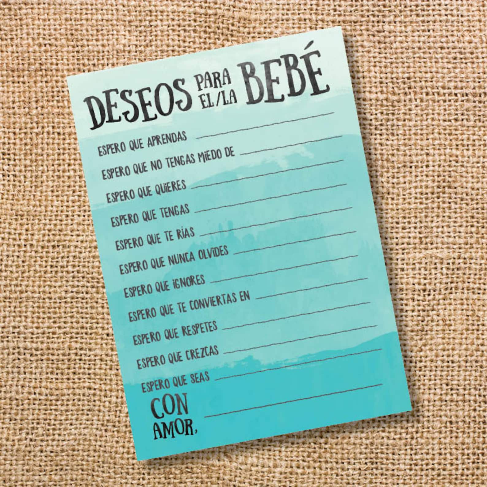 Deseos para la bebé Baby Shower Turquesa niña niño Wishes for Baby Turquoise Ombre Spanish