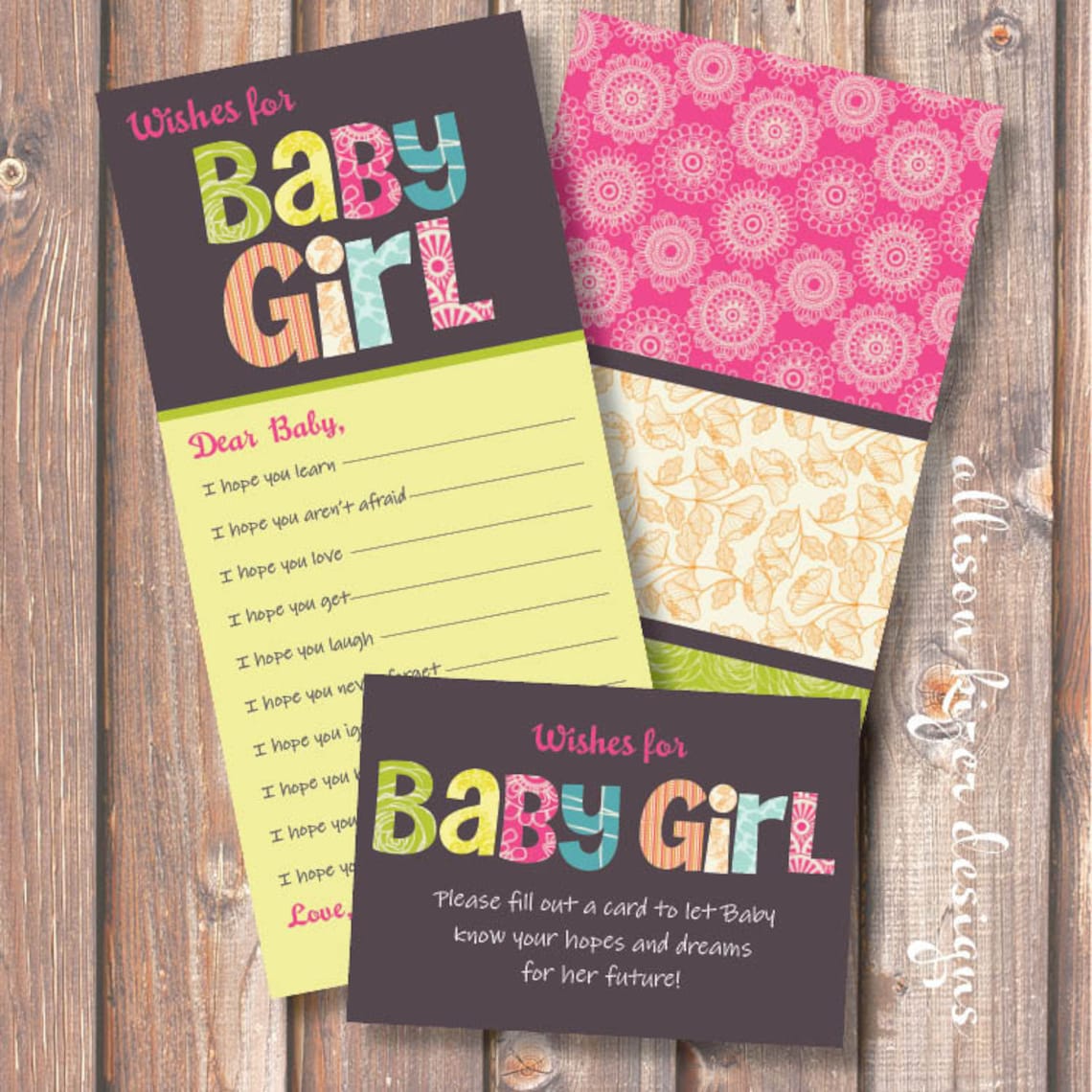 Printable Baby Shower Game Funky Baby Girl Letters Wishes Etsy