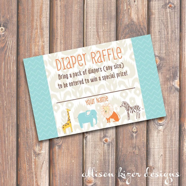 Diaper Raffle Tickets Printable DIY Safari Baby Shower Zoo Circus Animals Ikat Safari Baby Shower Diaper Raffle Tickets - INSTANT DOWNLOAD