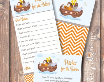 Noah's Ark Printable Twins or Single Baby Wishes for Baby Game - INSTANT DOWLOAD