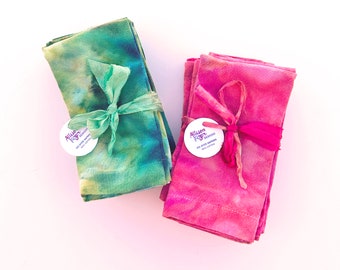 Hand dyed cloth napkins Set of 6 18x18 inch Ice dye napkins tie dye colorful shibori cotton table linens