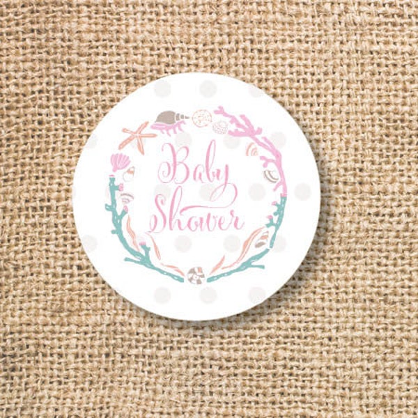 Nautical Baby Girl Shower Printable Favor Circles Pink Maritime Frame Ocean Baby Girl Shower Favor Tags Cupcake Toppers - INSTANT DOWNLOAD
