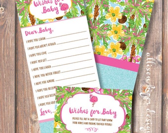 Printable Baby Shower Game - Island Flamingo Wishes for Baby Aqua & Pink Tropical Flamingo Baby Girl Shower Luau Summer - INSTANT DOWLOAD