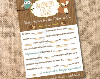 Woodland Printable Baby Shower Mad Libs Woodland Animals Baby Shower Game Printable -  Advice for the Mom-to-Be - INSTANT DOWNLOAD