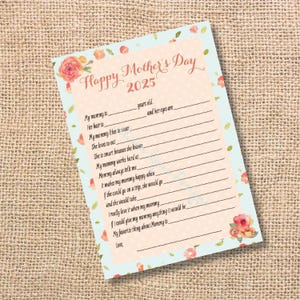 Mother&#39;s Day Printable Fill in the Blank Mad Libs Kids&#39; Craft DIY - INSTANT DOWLOAD