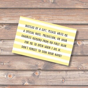 Yellow Stripes Time Capsule Card First Birthday Time Capsule 1st Year Boy Girl Birthday Party Baby Boy Girl Lemon Stripe INSTANT DOWNLOAD