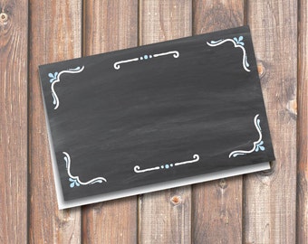 Chalkboard Blue & Gray Printable Food Tags or Placecards 3.5 x 2.25" Tent-Style - INSTANT DOWNLOAD