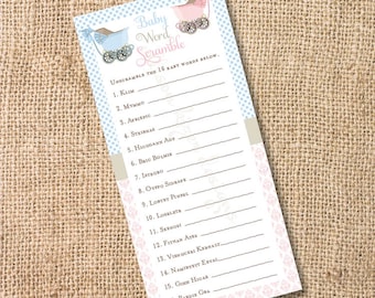 Vintage Carriages Baby Word Scramble Printable Baby Shower Game - INSTANT DOWLOAD