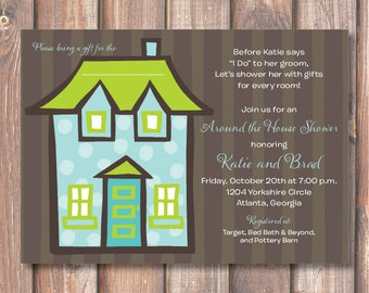 Aqua and Lime Green Polka Dots Couples Shower Housewarming Party Open House Modern Funky Boho Around the House Shower Printable Invitation