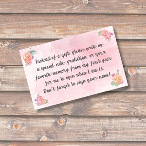 Pink Floral Time Capsule Card First Birthday Time Capsule 1st Year Memories Card First Birthday Party Baby Girl Watercolor INSTANT DOWNLOAD