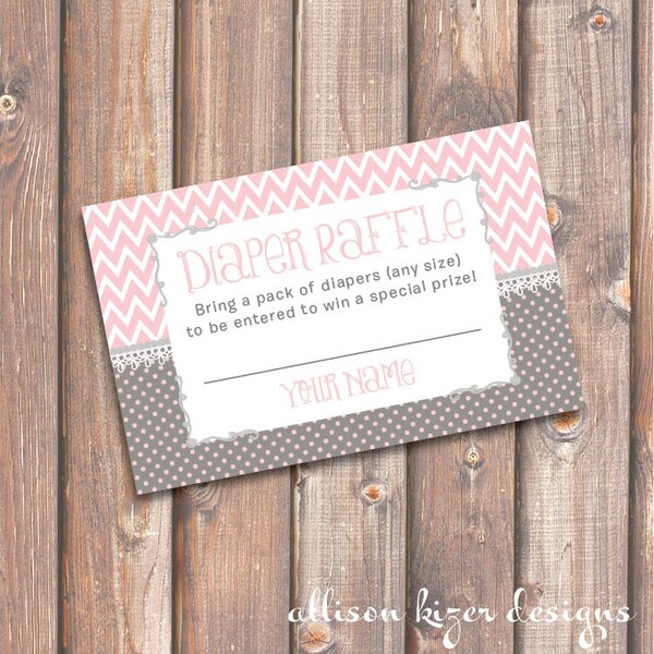 Chevron Pink and Gray Baby Shower Diaper Raffle Tickets - INSTANT DOWNLOAD