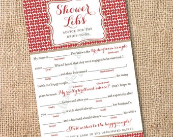 Scarlet and Gold Printable Bridal Shower Mad Libs Advice for the Bride-to-Be - INSTANT DOWNLOAD