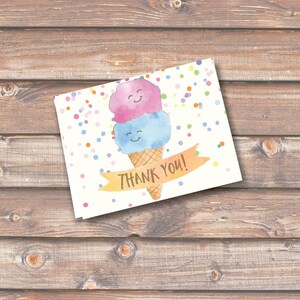 Sorvete Obrigado Gêmeos Colher Dupla Azul Rosa Aniversário Chá de Bebê Menino Menina Nota de Agradecimento - Cabe em envelope tamanho A2 - DOWNLOAD INSTANTÂNEO