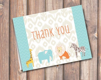 Ikat Safari Folded Thank You Note - Fits A2 size envelope - INSTANT DOWNLOAD