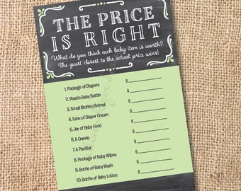 Chalkboard Baby Shower Game Lime Green - Printable Baby Shower Price is Right Game Baby Boy Gender Neutral Twins - INSTANT DOWNLOAD