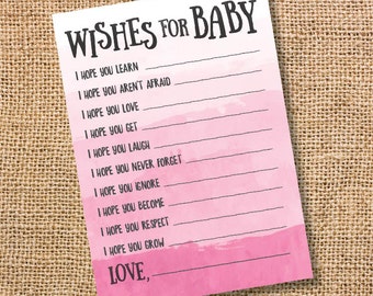 Wishes for Baby Pink Ombre Printable Baby Shower Baby Girl Twins Pink Watercolor Baby Wishes Rose Advice Card Bright Pink INSTANT DOWLOAD