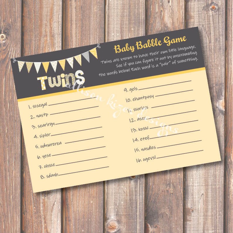 Printable Baby Shower Game Funky Letters Twins Baby Babble