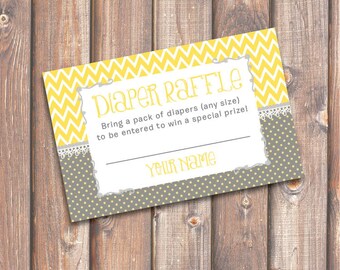 Chevron Yellow and Gray Baby Shower Diaper Raffle Tickets - INSTANT DOWNLOAD