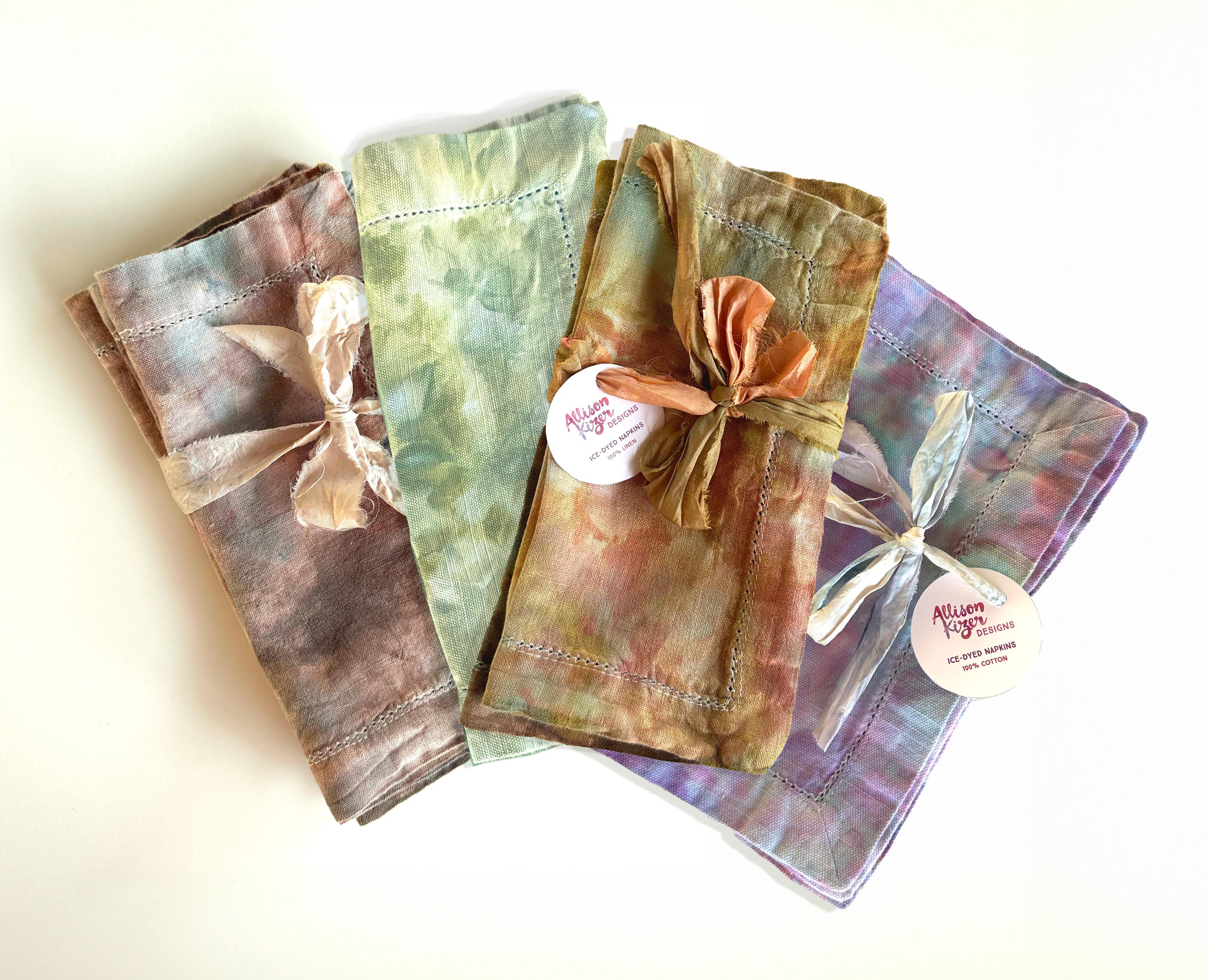 Hand dyed small cloth napkins 10x10 inch Ice dye napkins tie dye colorful cotton linen table linens