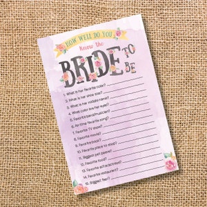 Purple How Well Do You Know The Bride Game Floral Watercolor Bridal Shower Game Printable Lavender Bridesmaids Luncheon INSTANT DOWLOAD