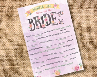 Purple Bridal Shower Mad Libs Printable - Floral Lavender Bridal Shower Game Printable Advice for the Bride-to-Be - INSTANT DOWNLOAD