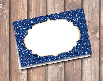 Navy Glitter Printable Food Tags or Placecards 3.5 x 2.25" Tent-Style - INSTANT DOWNLOAD