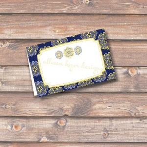 Cartões de lugar para jantar marroquino da Marinha - Azulejos espanhóis Etiquetas de comida para impressão ou cartões de lugar 3,5 x 2,25 "estilo tenda - DOWNLOAD INSTANTÂNEO