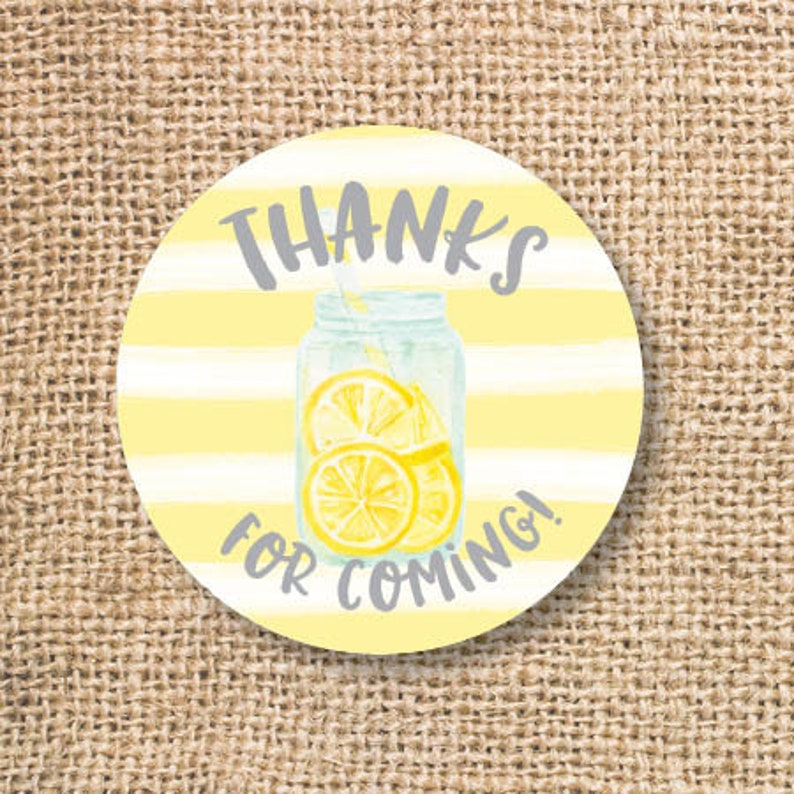 Lemonade Favor Tags Watercolor Lemon Yellow Striped Baby Shower Twins Birthday Party Summer Printable Favors Thank You Tag INSTANT DOWNLOAD image 1