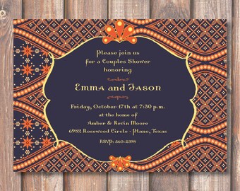 Navy and Orange Boho Morocco Printable Bridal Shower Invitation Couples Shower Mehndi Invite Indian Paisley Baby Shower Baby Boy Mens Bday