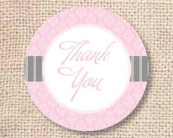 Light Pink Thank You Circles Elegant Baby Shower Bridesmaids Gifts - Florence Pink & Gray Chevron Printable Favor Circles - INSTANT DOWNLOAD