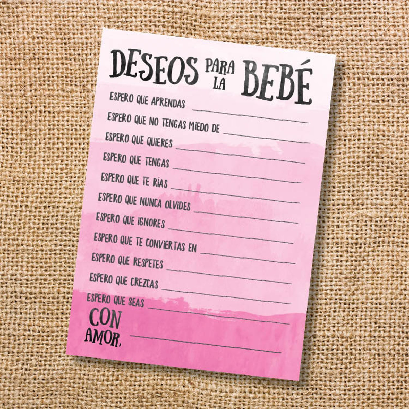 Deseos para la bebé Baby Shower Niña Rosado Wishes for Baby Etsy México