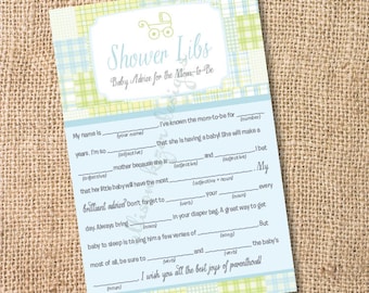 Baby Boy Madras Patchwork - Printable Baby Shower Mad Libs Advice for the Mom-to-Be - INSTANT DOWNLOAD