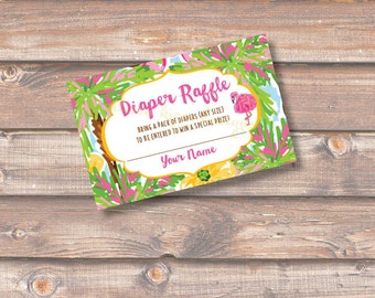 Island Flamingo Baby Shower Diaper Raffle Tickets Tropical Baby Girl Shower Twin Girls Luau Baby Shower Diaper Raffle - INSTANT DOWNLOAD