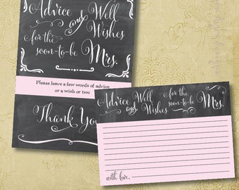 Chalkboard Pink & Gray Printable Advice and Well Wishes Cards for the Bride-to-Be or Bride and Groom-to-Be - INSTANT DOWNLOAD