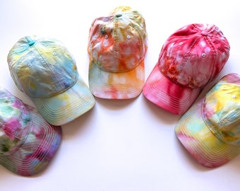 Ice dye baseball cap tie dye cotton baseball hat colorful women's rainbow hat hand dyed