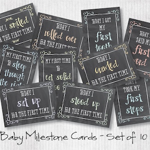 Ensemble de cartes d'étape de bébé neutres de sexe de style tableau noir imprimable - TÉLÉCHARGEMENT INSTANTANÉ