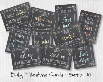 Printable Chalkboard Style Gender Neutral Baby Milestone Card Set - INSTANT DOWNLOAD