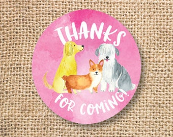 Puppies Favor Tags Watercolor Pink Baby Shower Girl Printable DIY Dog Party Birthday Thank You Tags Puppy Party Favors INSTANT DOWNLOAD